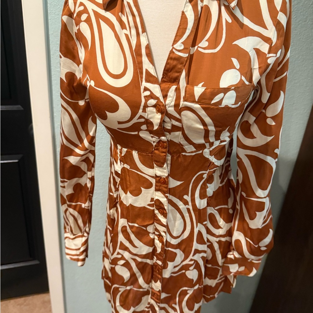UO Renee button down silk tee shirt dress size XS